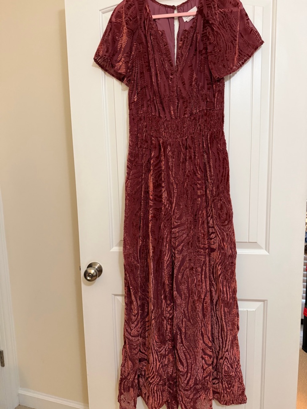 Anthropologie Somerset Jumpsuit Velvet Burnout Edition Sz Med Wide Leg Rust - Picture 4 of 16